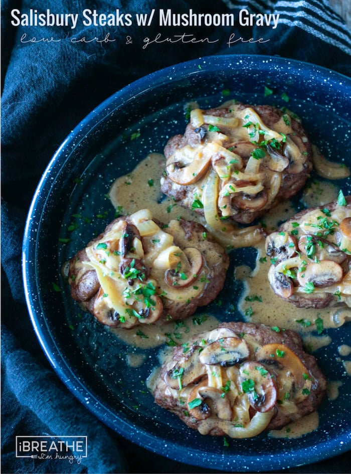 These easy baked low carb Salisbury Steaks are tender & delicious served with mushroom gravy. 
