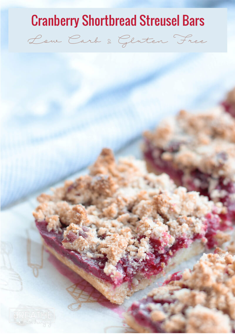 Cross section of keto cranberry bars with streusel topping
