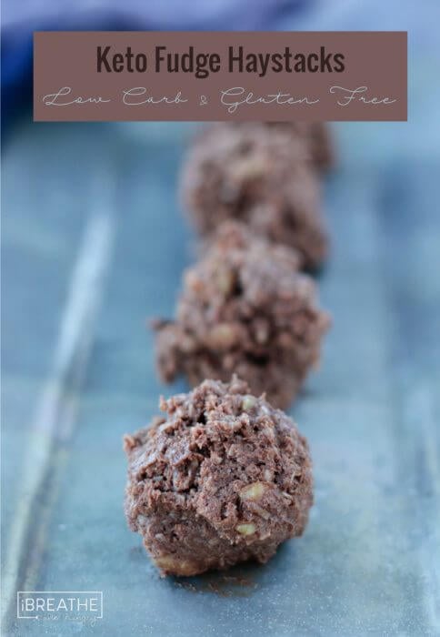 These easy low carb no bake keto chocolate fudge haystacks are loaded with organic cocoa, coconut, and walnuts!