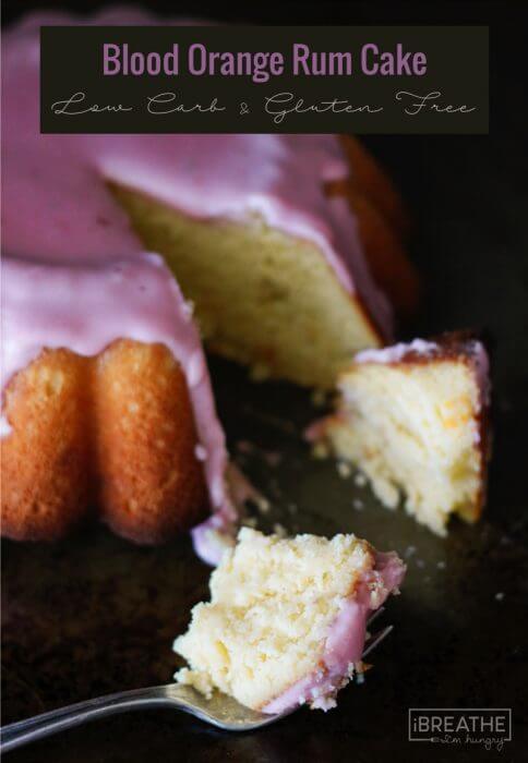 This tender and fluffy glazed blood orange rum cake is made in your blender! Keto, atkins, low carb