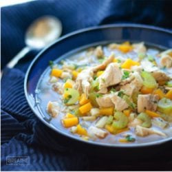 Easy Keto Chicken Soup in a blue bowl