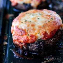 A keto lasagna stuffed mushroom recipe from Mellissa Sevigny of I Breathe Im Hungry