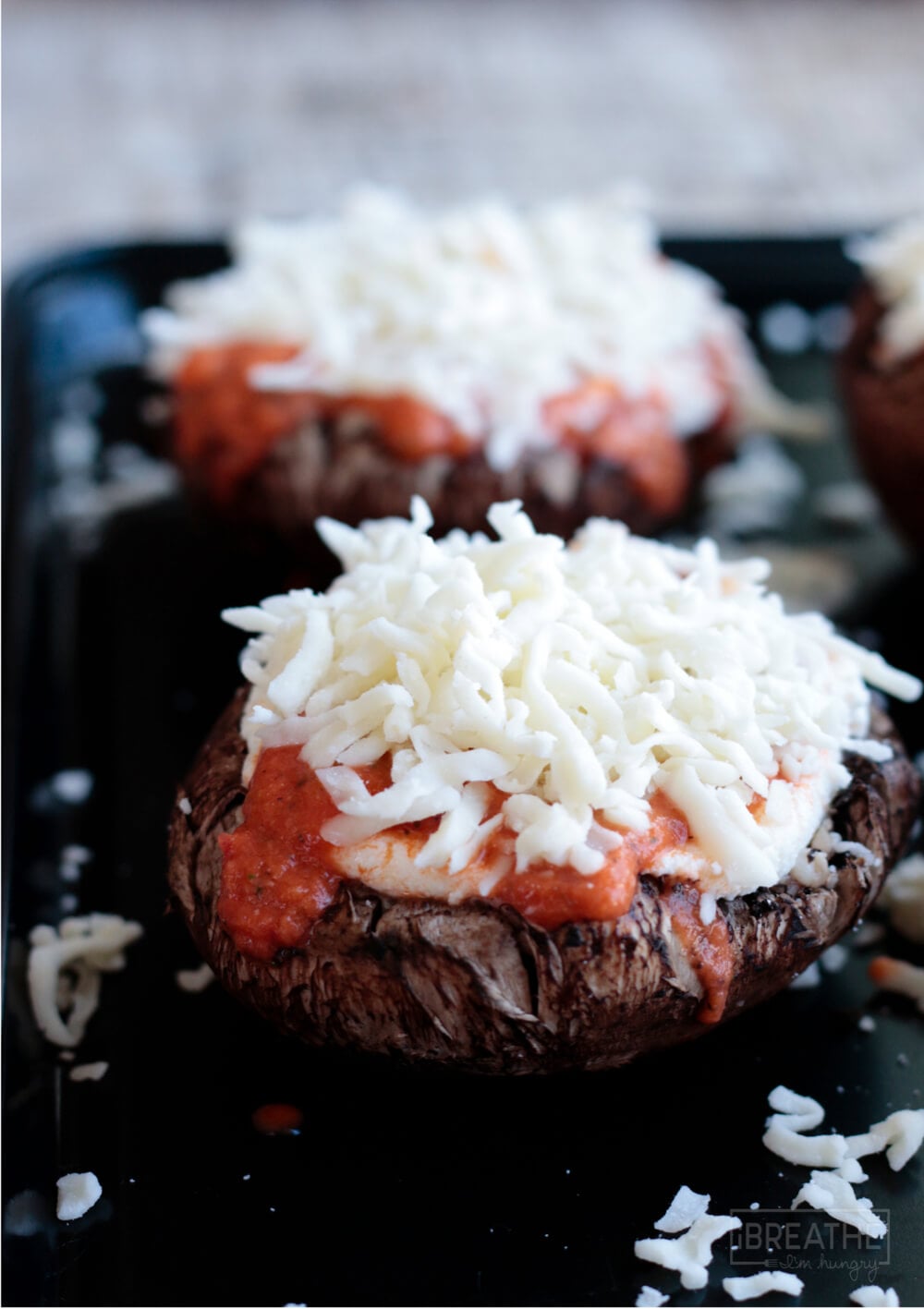 Lasagna stuffed portobello mushrooms before the oven