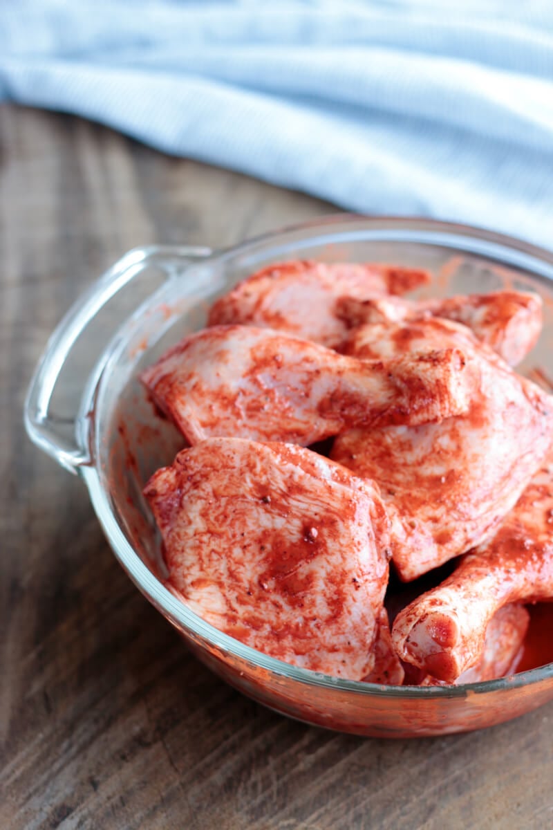 Marinating Belizean Stewed Chicken before cooking in the instant pot