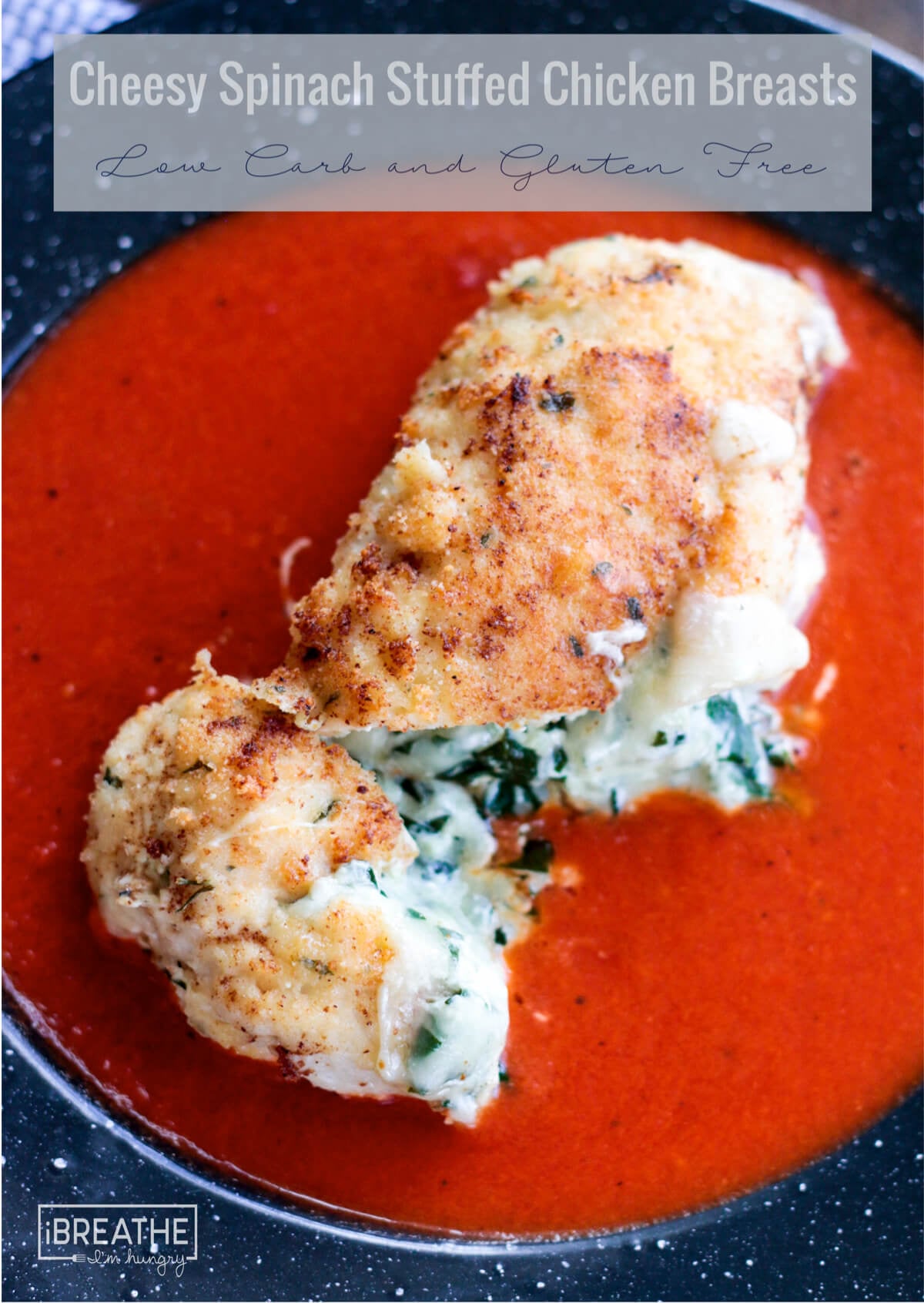 Golden brown breaded chicken wrapped around oozy cheese and healthy spinach - the perfect keto dinner!