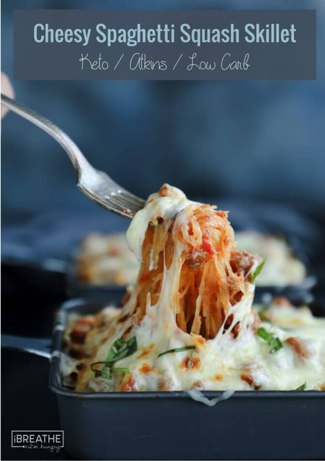 This cheesy spaghetti squash skillet is so delicious & easy!