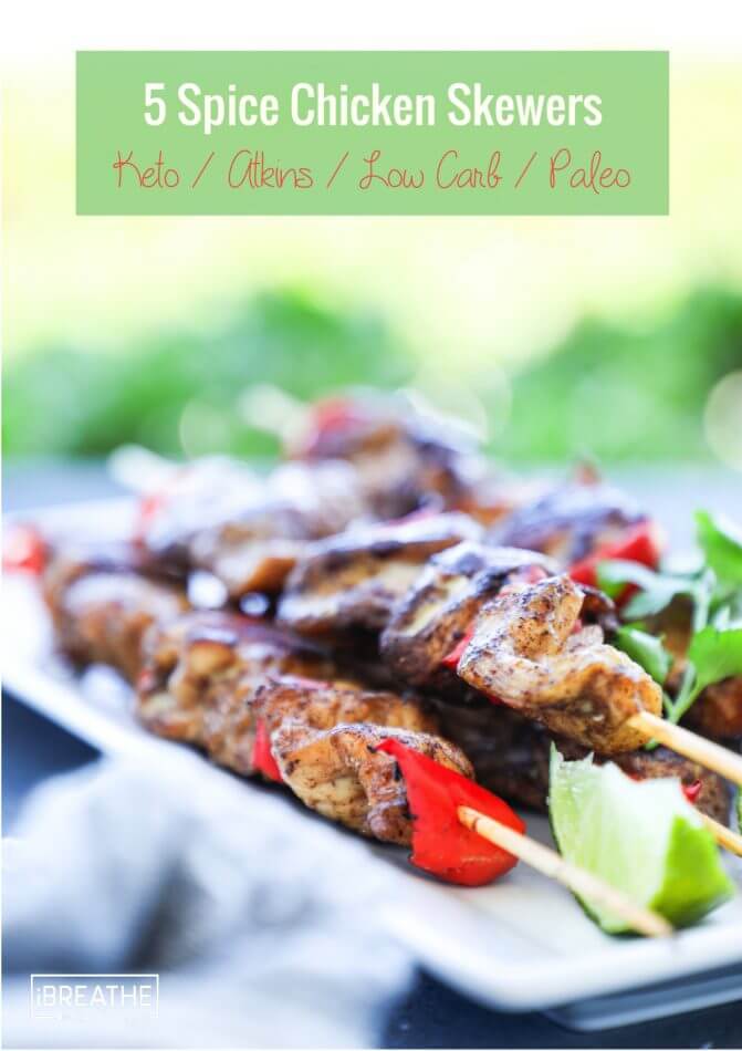 Easy and delicious grilled 5 spice chicken skewers! Low Carb & Paleo