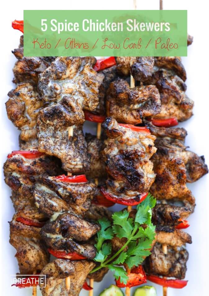 Easy grilled keto 5 spice chicken skewers! Low Carb & Paleo