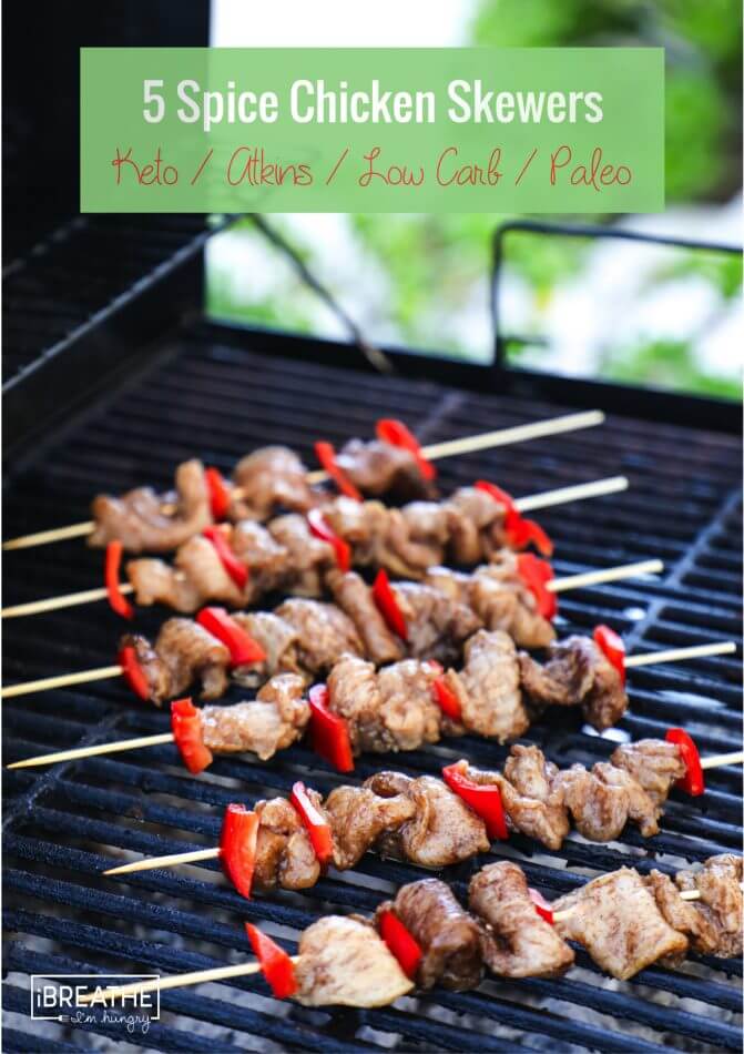 Easy grilled keto 5 spice chicken skewers! Low Carb & Paleo