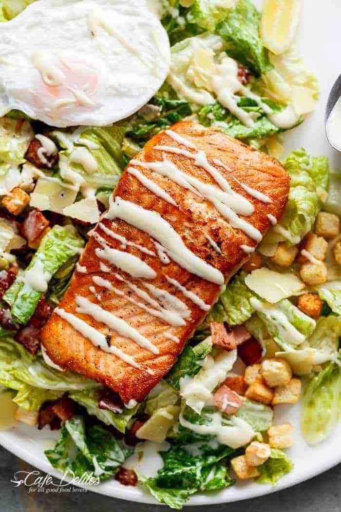 Salmon Caesar salad