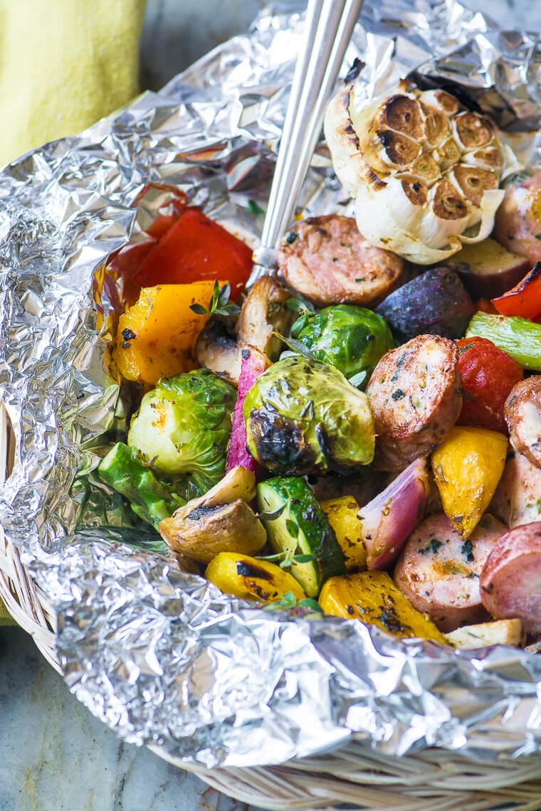 keto grilling recipes - sausage and veggie packets