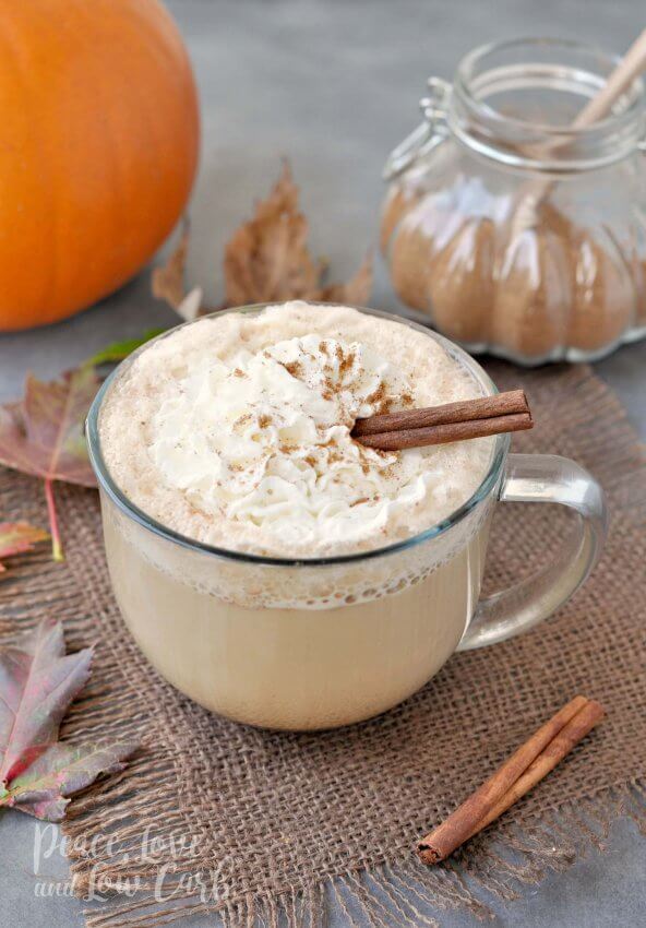 Keto Pumpkin Spice latte with cinnamon stick