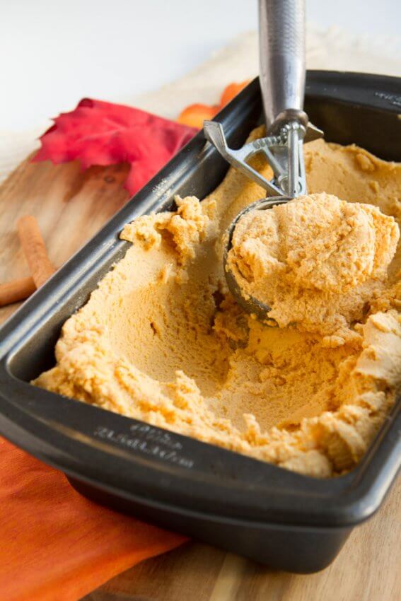 Keto Pumpkin Ice Cream with Scooper