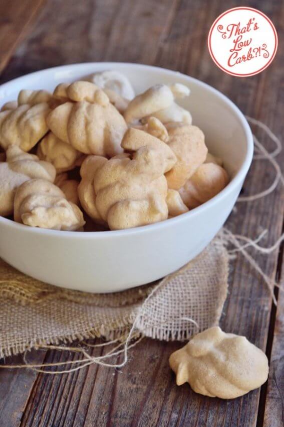 Bowl of low carb pumpkin spice meringue cookies