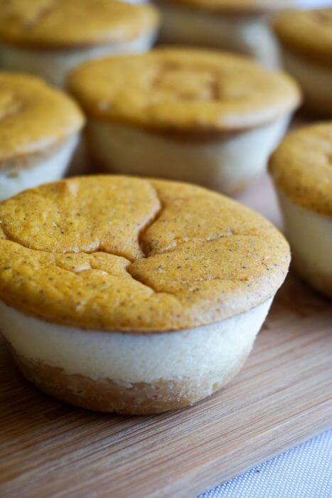 Mini pumpkin cheesecake bites in layers
