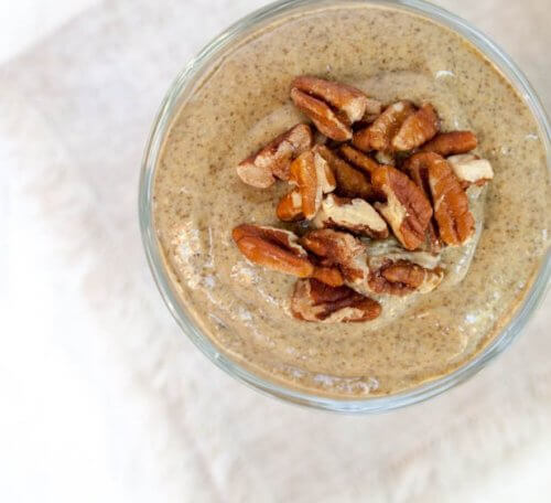 Pumpkin Chia Pudding with pecan garnish