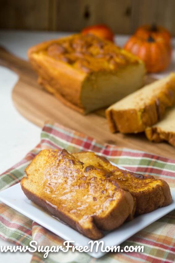 pumpkin cloud bread on plate with syrup