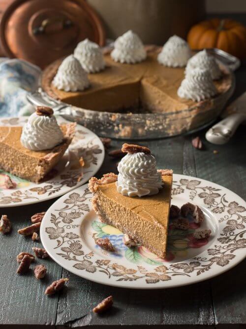 no bake pumpkin cheesecake on vintage plate
