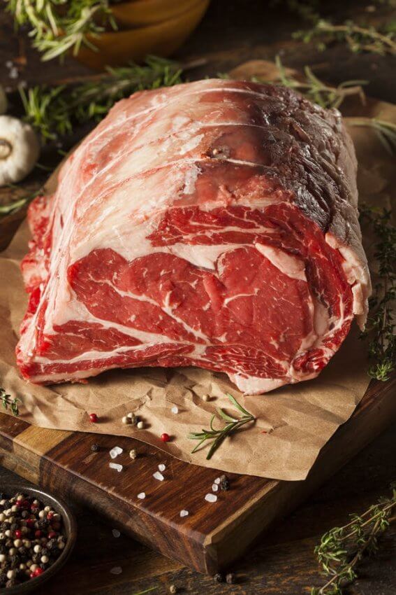 Raw Prime Rib on a Cutting Board