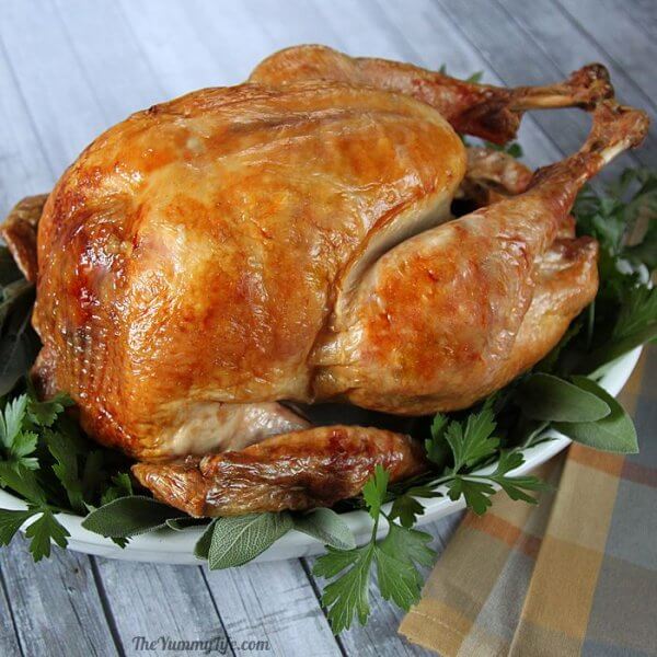 Whole roasted turkey on platter