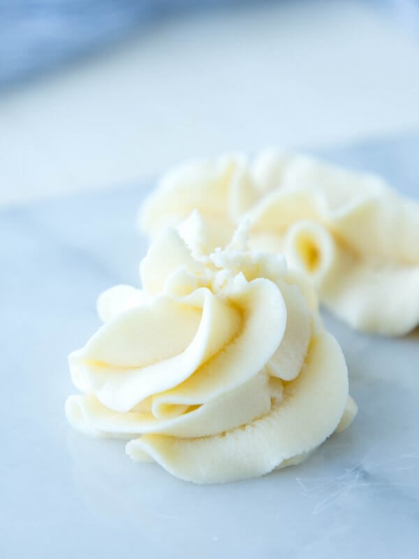 Piped Keto Cream Cheese Frosting on Marble