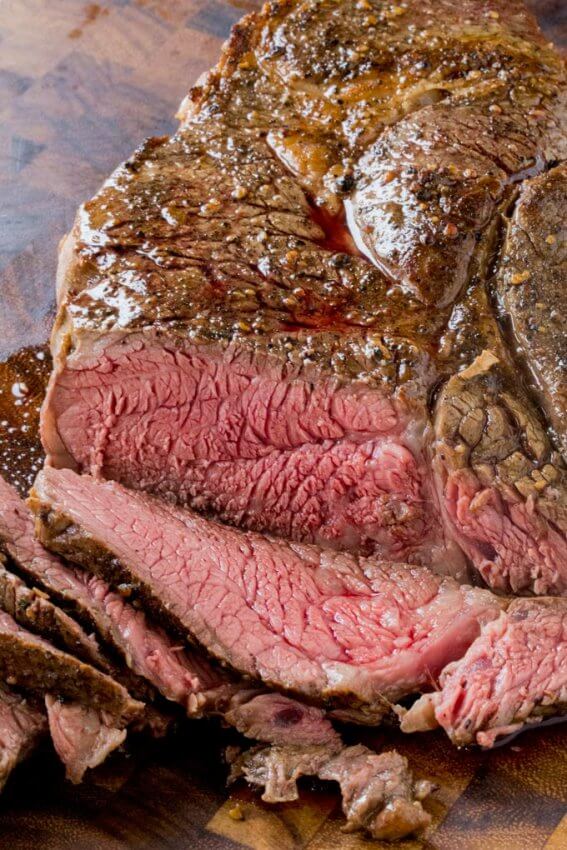 Sliced Roast Beef on Cutting Board