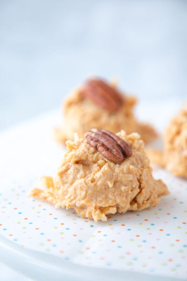 No Bake Keto Pumpkin Haystack Cookies on Parchment
