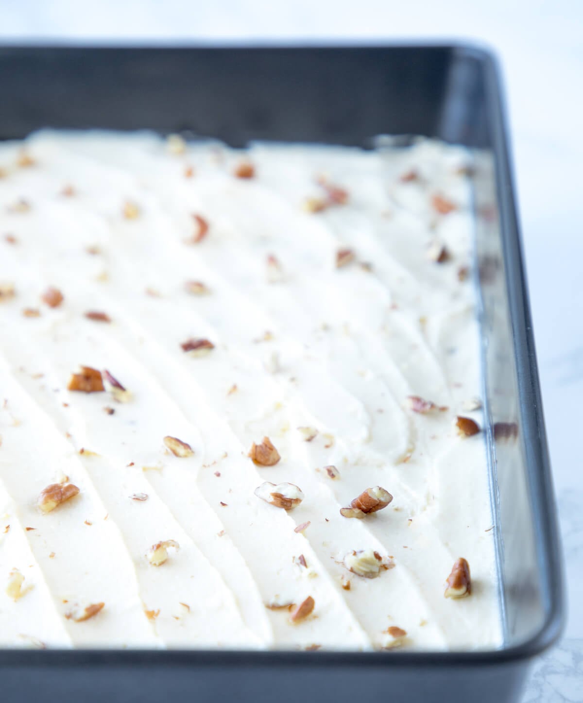 Keto Pumpkin Spice Sheet Cake in the Pan with Frosting