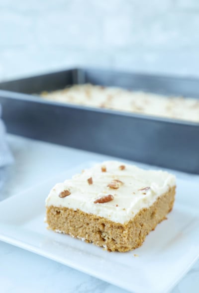 Low Carb Keto Pumpkin Sheet Cake Square Piece