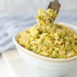 Forkful of Keto Cheesy Broccoli & Cauliflower Rice