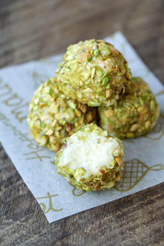 Cross section of Keto Pistachio Truffles