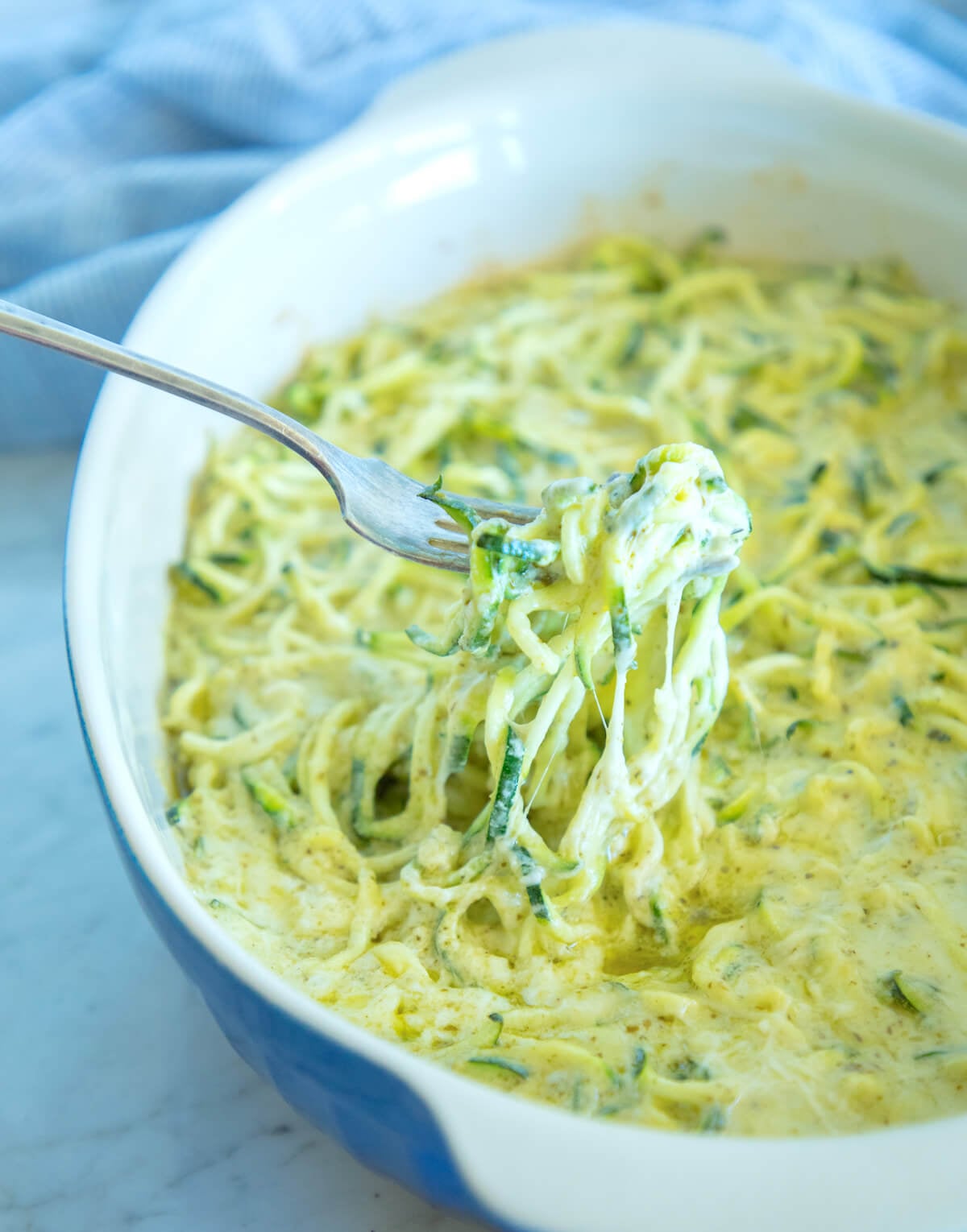 Easy Four Cheese Pesto Zoodles epic cheese pull