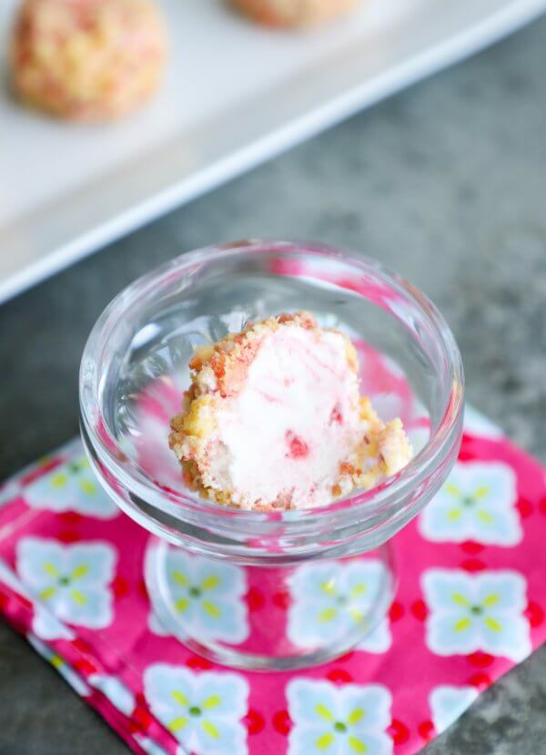 Keto Strawberry Shortcake Ice Cream Bon Bons cross section