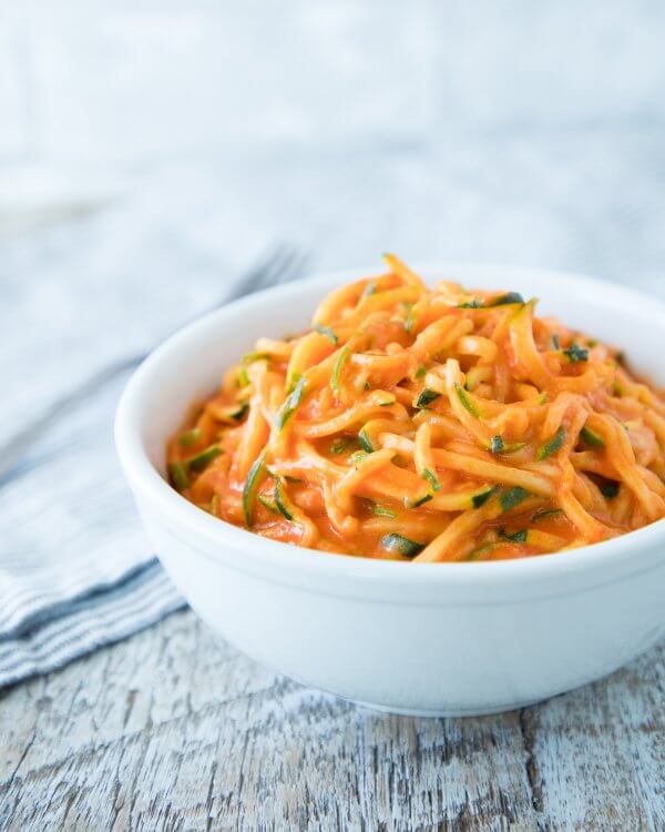 Zoodles with Roasted Red Pepper Cream Sauce - Keto for Life