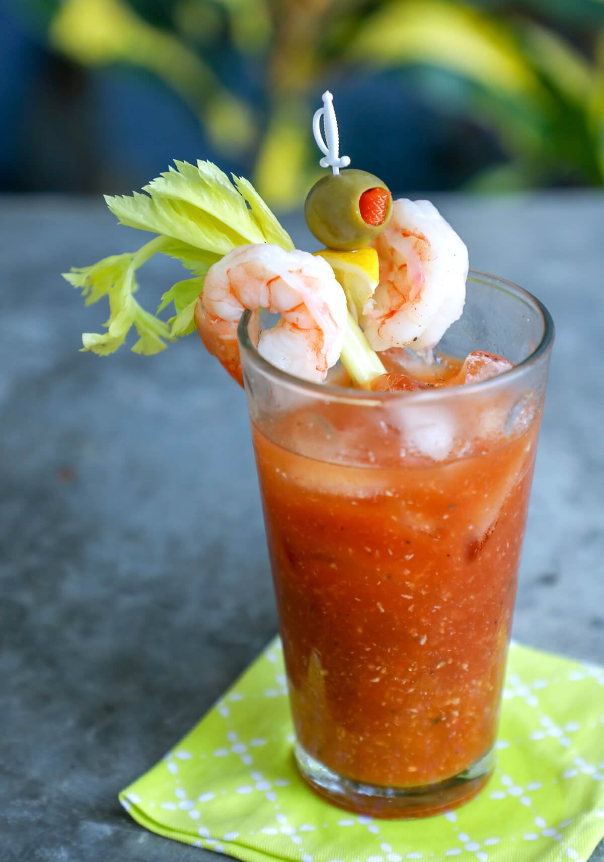 Keto Bloody Mary with Shrimp and Olives