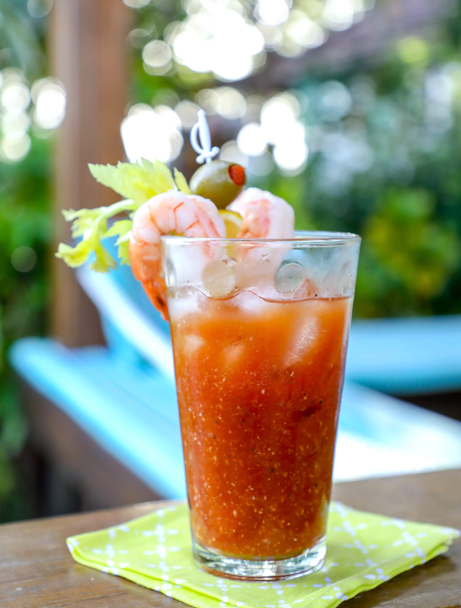 Keto Bloody Mary on a deck outside
