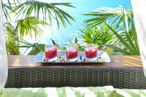 Keto Blueberry Moscow Mules on railing