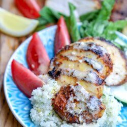 Easy Keto Chicken Shawarma on blue plate