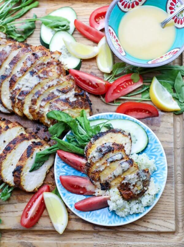 Easy Keto Chicken Shawarma on wooden cutting board