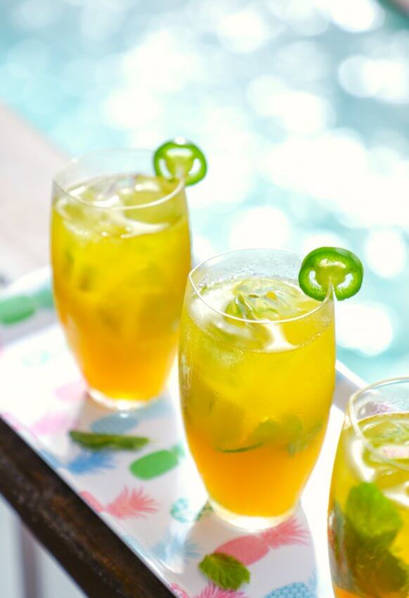 Keto Spicy Mango Mojitos by the pool