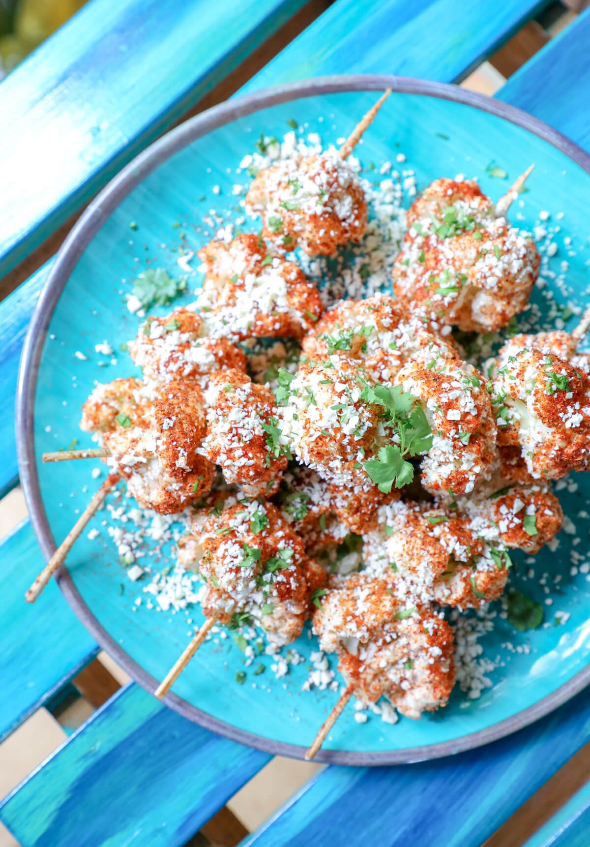 Keto Mexican Cauliflower on blue table