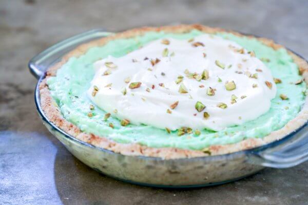 Keto Pistachio Pudding Pie in Glass Pie Plate