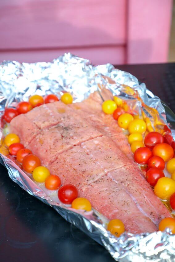 Keto Salmon in Foil Packets raw before grilling