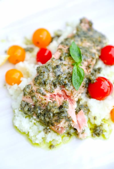 Keto Salmon in Foil Packets showing the flaky inside of the fish