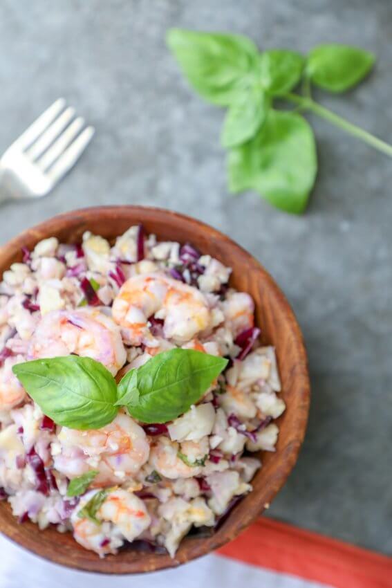 keto shrimp & cauliflower salad from the top