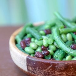 Keto 3 bean salad in wooden bowl