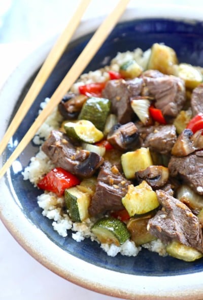Keto Sheet Pan Hibachi Beef & Vegetables from above