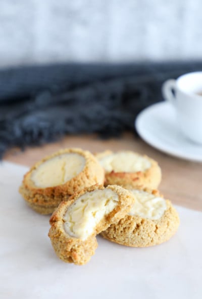 Keto Pumpkin Cheesecake Cookies on a serving board