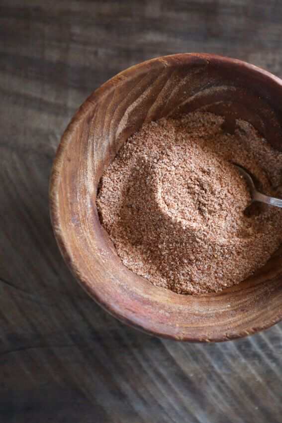 keto barbecue seasoning in a wooden bowl, blended