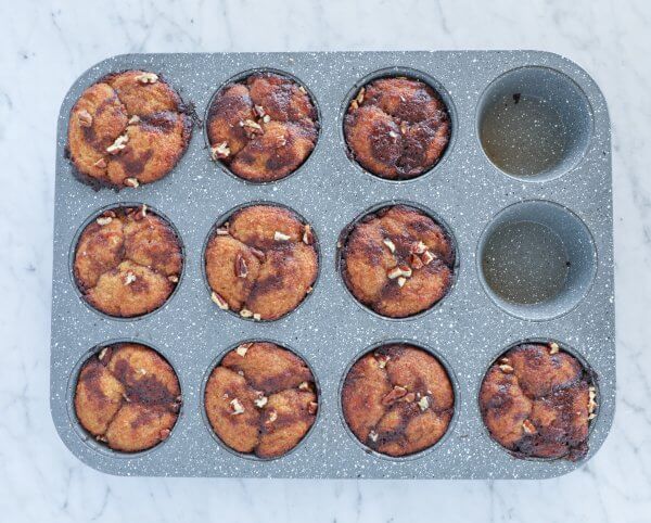 keto pumpkin spice monkey bread muffins baked and in the cupcake pan